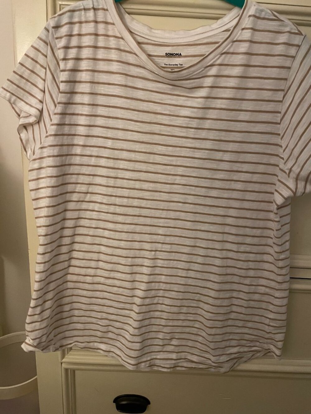 Womens Tee Shirt White/Brown Stripes Size XL